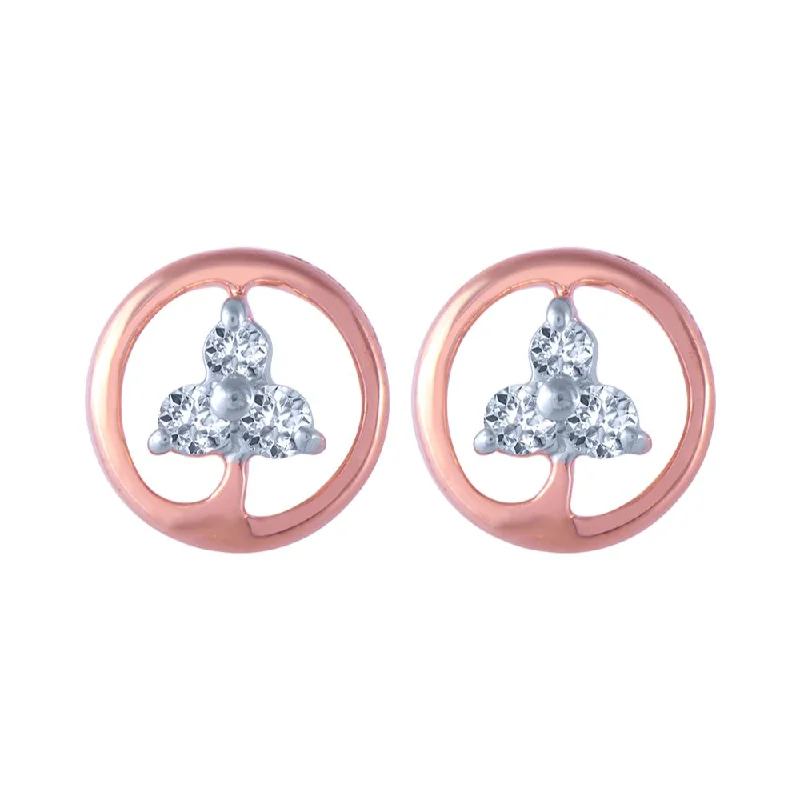 18k (750) Rose Gold And Diamond Stud Earrings For Women