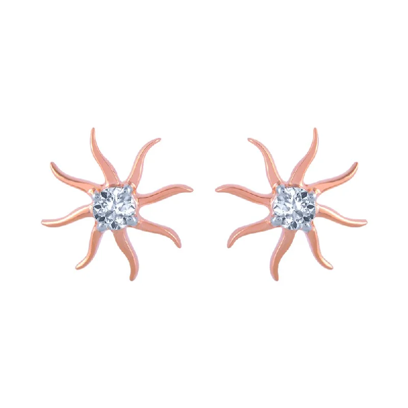 18k (750) Rose Gold And Diamond Stud Earrings For Women