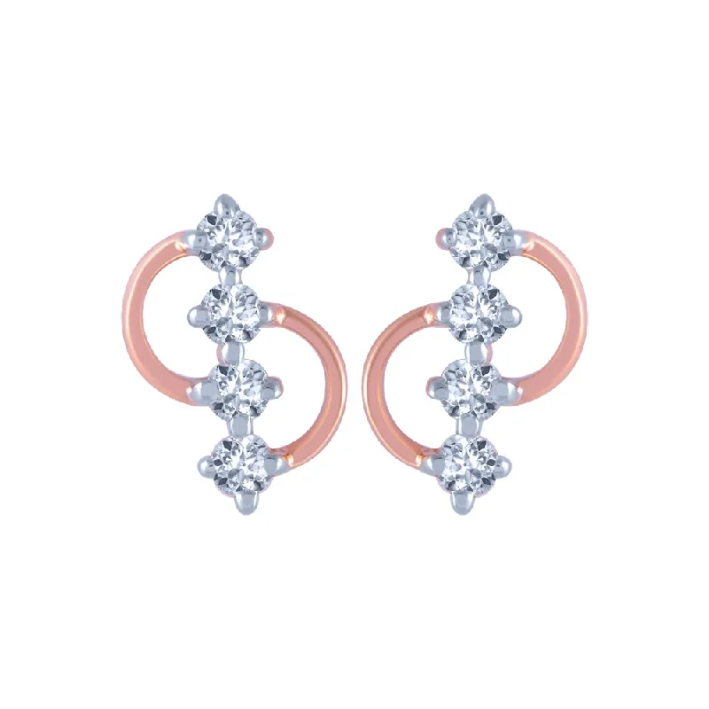 18k (750) Rose Gold And Diamond Stud Earrings For Women