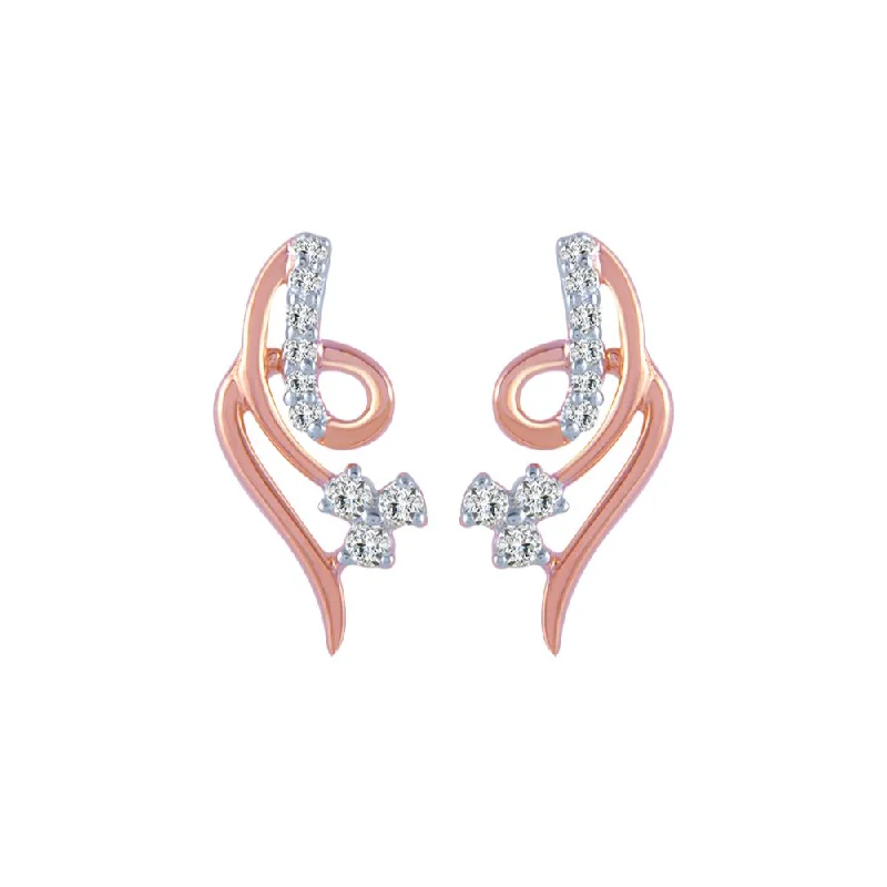 18k (750) Rose Gold And Diamond Stud Earrings For Women