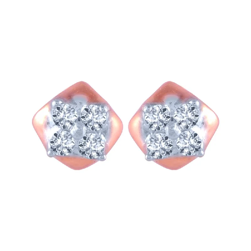 18k (750) Rose Gold And Diamond Stud Earrings For Women