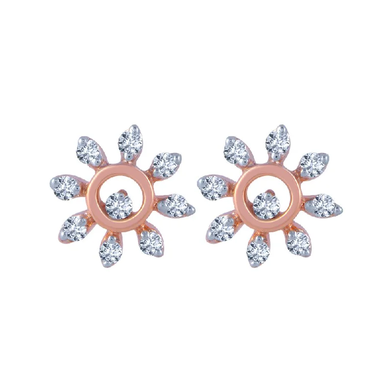 18k (750) Rose Gold And Diamond Stud Earrings For Women