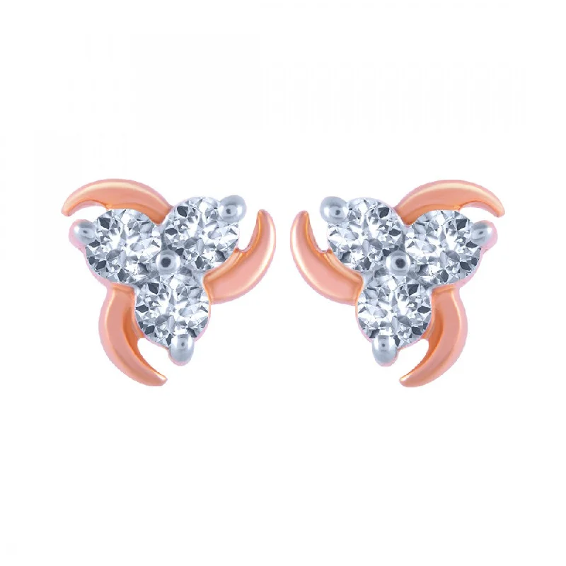 18k (750) Rose Gold And Diamond Stud Earrings For Women