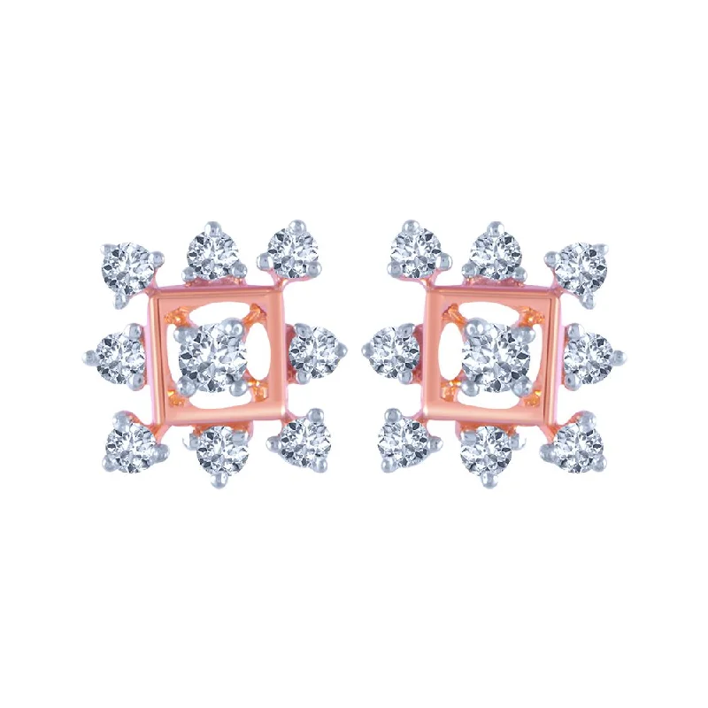 18k (750) Rose Gold And Diamond Stud Earrings For Women