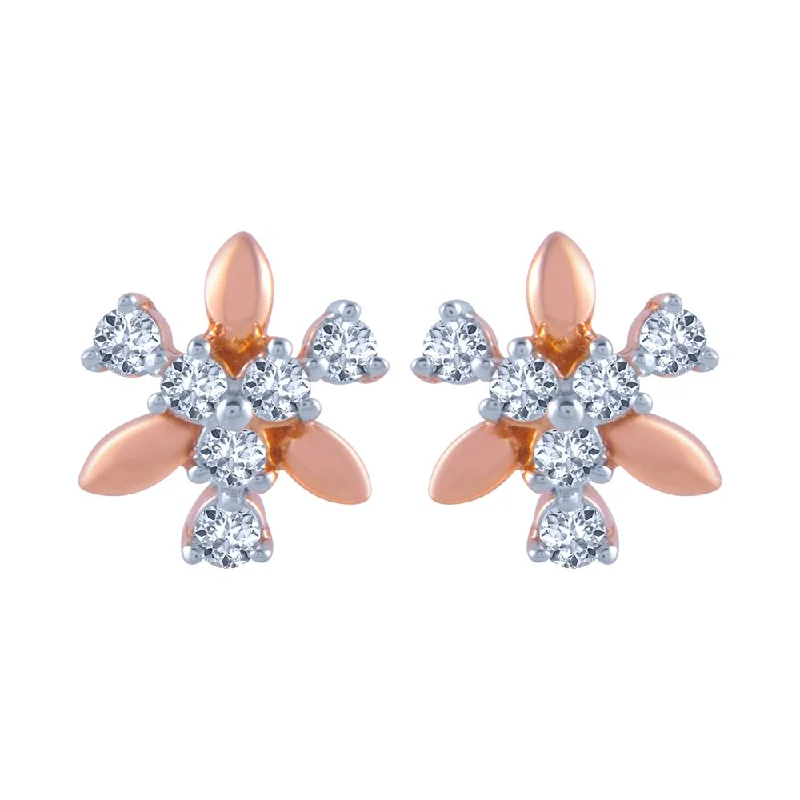 18k (750) Rose Gold And Diamond Stud Earrings For Women