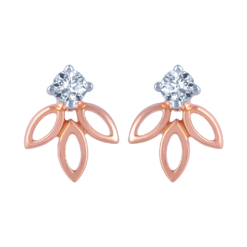 18k (750) Rose Gold And Diamond Stud Earrings For Women