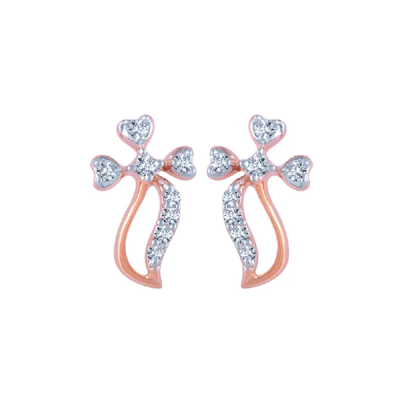 18k (750) Rose Gold And Diamond Stud Earrings For Women