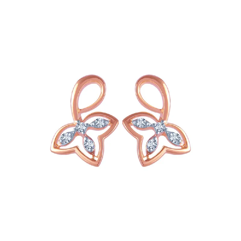 18k (750) Rose Gold And Diamond Stud Earrings For Women