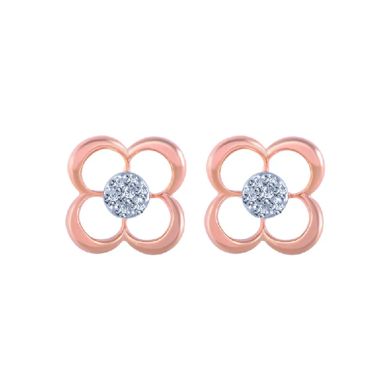 18k (750) Rose Gold And Diamond Stud Earrings For Women