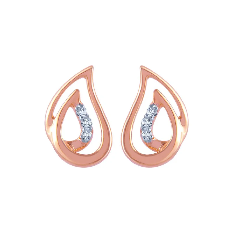 18k (750) Rose Gold And Diamond Stud Earrings For Women