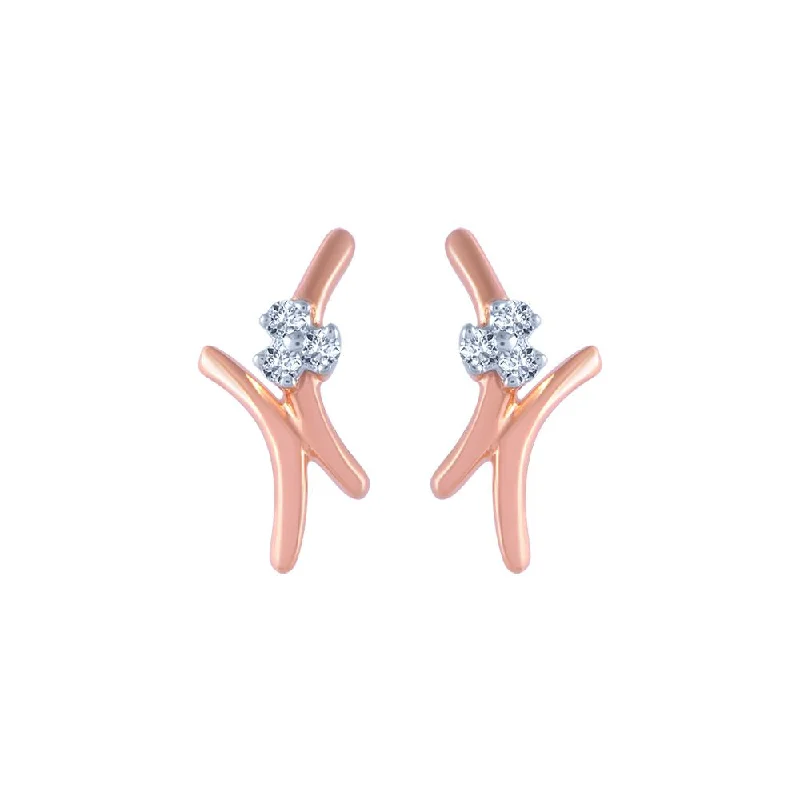 18k (750) Rose Gold And Diamond Stud Earrings For Women