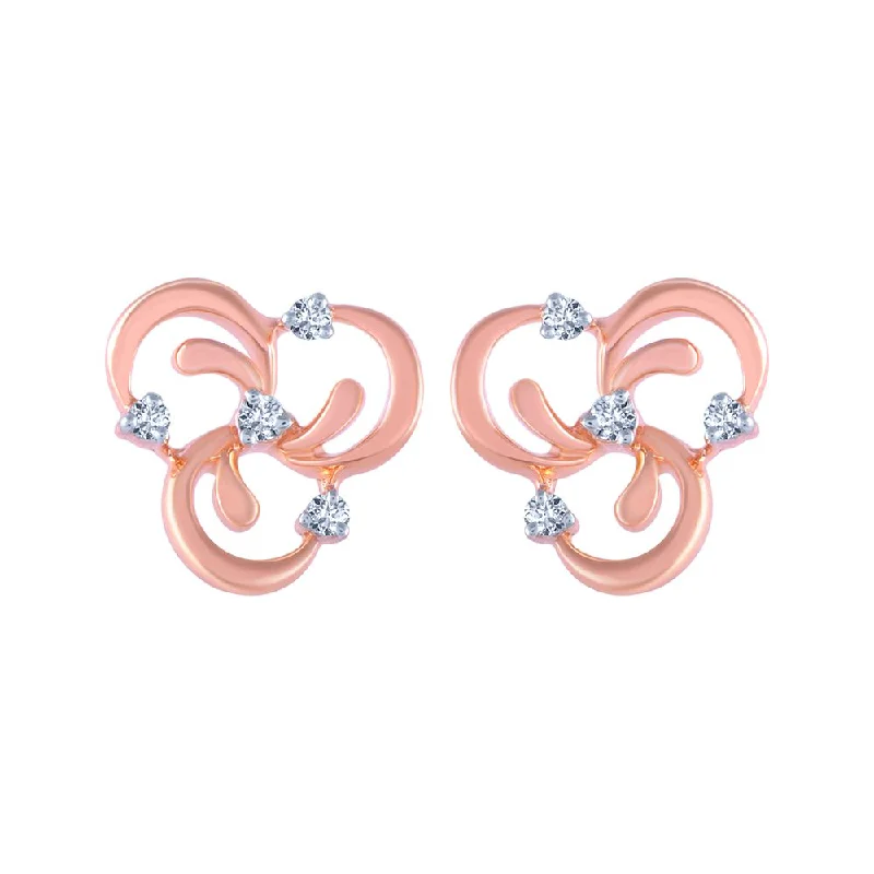 18k (750) Rose Gold And Diamond Stud Earrings For Women