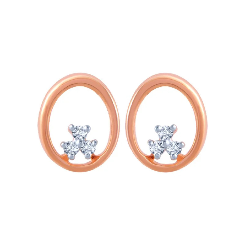 18k (750) Rose Gold And Diamond Stud Earrings For Women