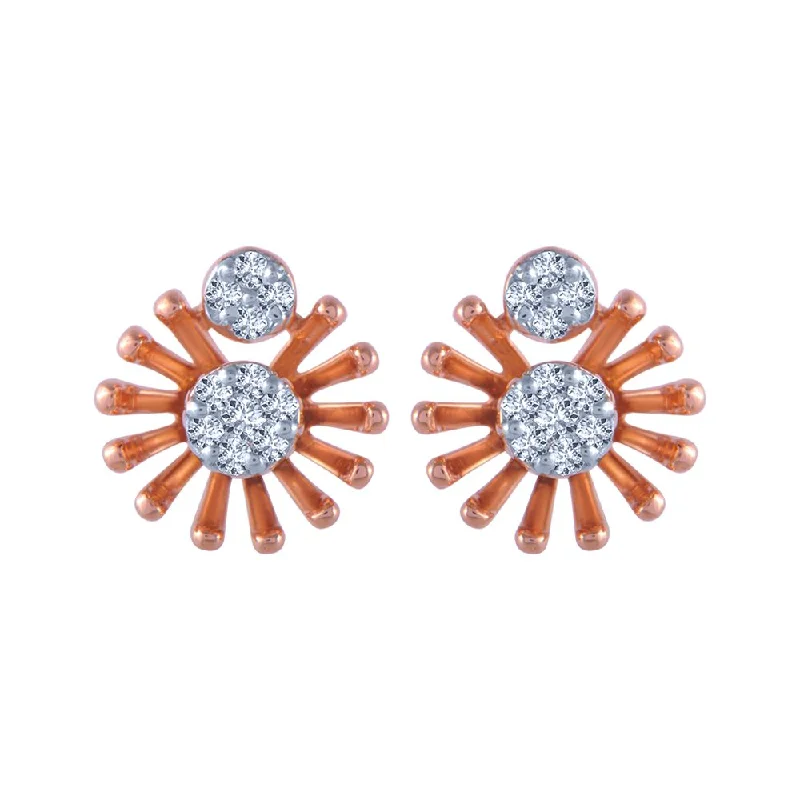 18k (750) Rose Gold And Diamond Stud Earrings For Women