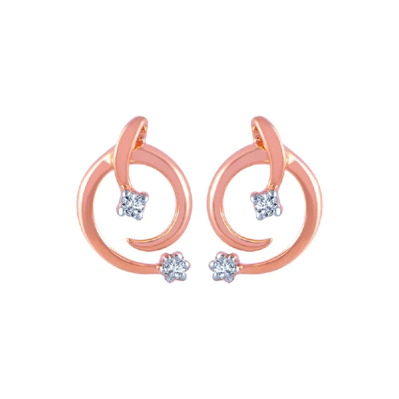 18k (750) Rose Gold And Diamond Stud Earrings For Women