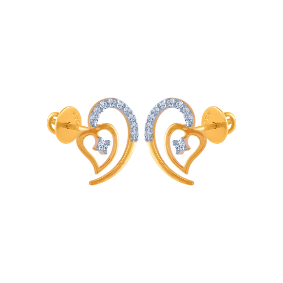 18k (750) Yellow Gold And Diamond Stud Earrings For Women