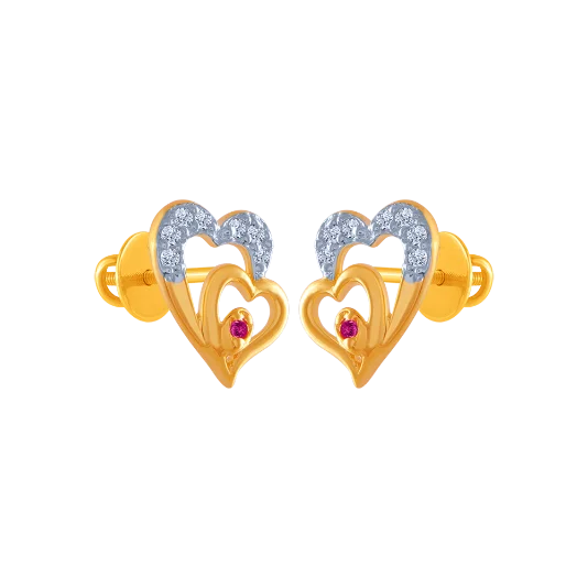 18k (750) Yellow Gold And Diamond Stud Earrings For Women