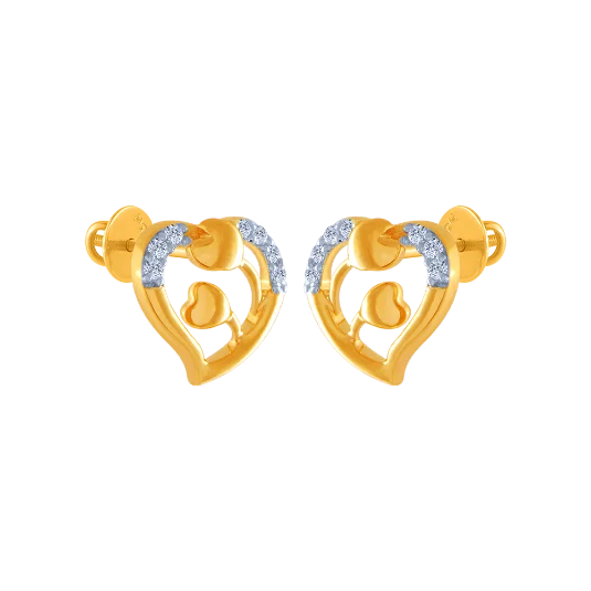 18k (750) Yellow Gold And Diamond Stud Earrings For Women