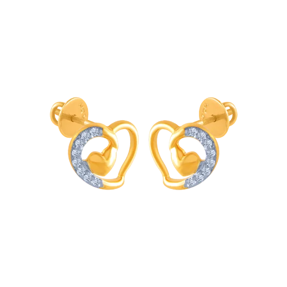 18k (750) Yellow Gold And Diamond Stud Earrings For Women