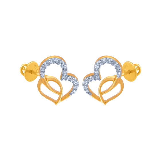 18k (750) Yellow Gold And Diamond Stud Earrings For Women