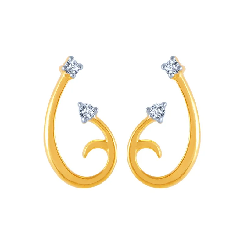 18k (750) Yellow Gold And Diamond Stud Earrings For Women