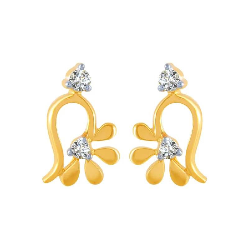 18k (750) Yellow Gold And Diamond Stud Earrings For Women