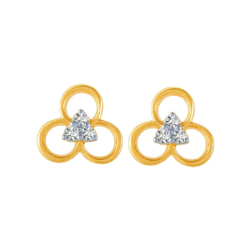 18k (750) Yellow Gold And Diamond Stud Earrings For Women