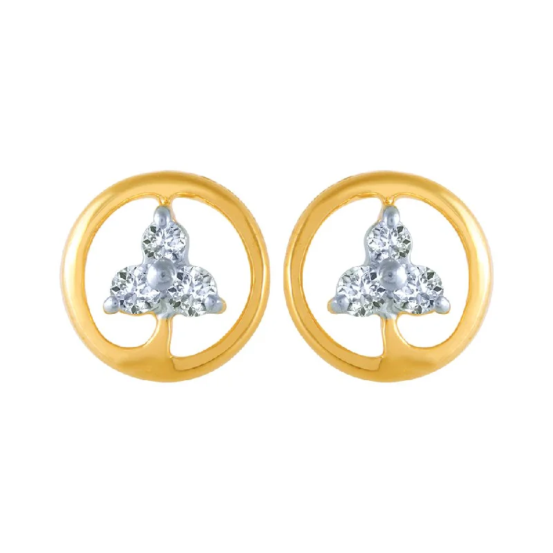 18k (750) Yellow Gold And Diamond Stud Earrings For Women