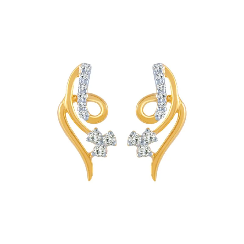 18k (750) Yellow Gold And Diamond Stud Earrings For Women