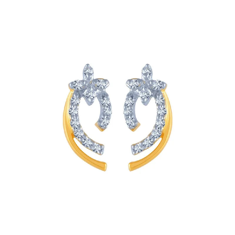 18k (750) Yellow Gold And Diamond Stud Earrings For Women