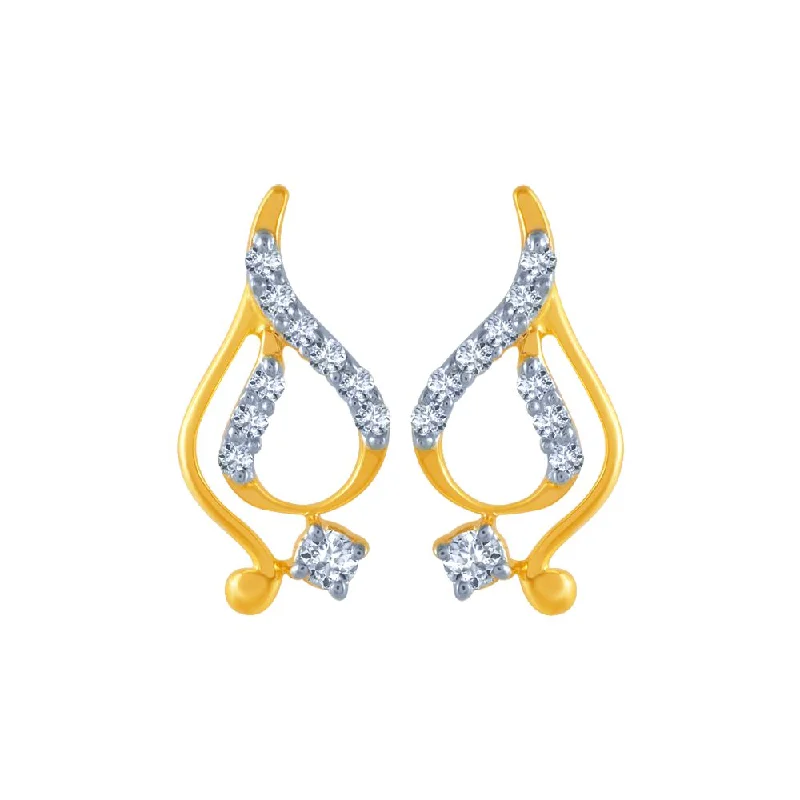 18k (750) Yellow Gold And Diamond Stud Earrings For Women