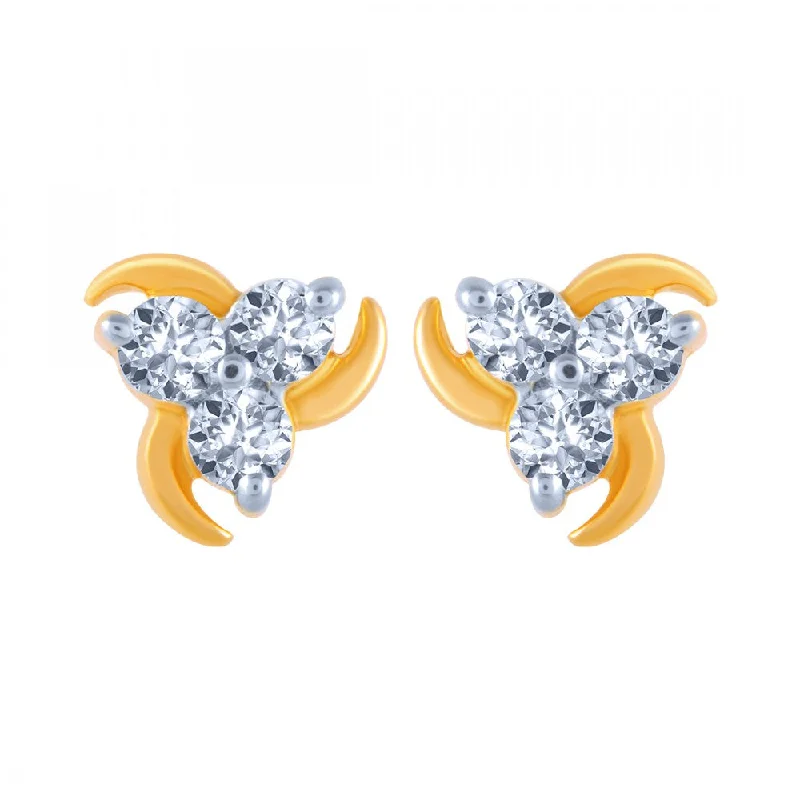 18k (750) Yellow Gold And Diamond Stud Earrings For Women