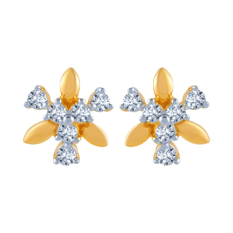 18k (750) Yellow Gold And Diamond Stud Earrings For Women