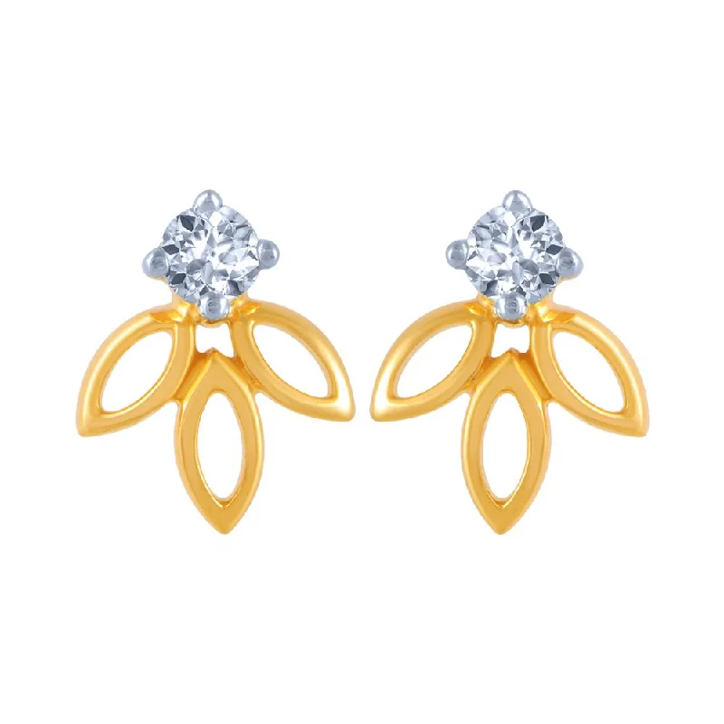 18k (750) Yellow Gold And Diamond Stud Earrings For Women