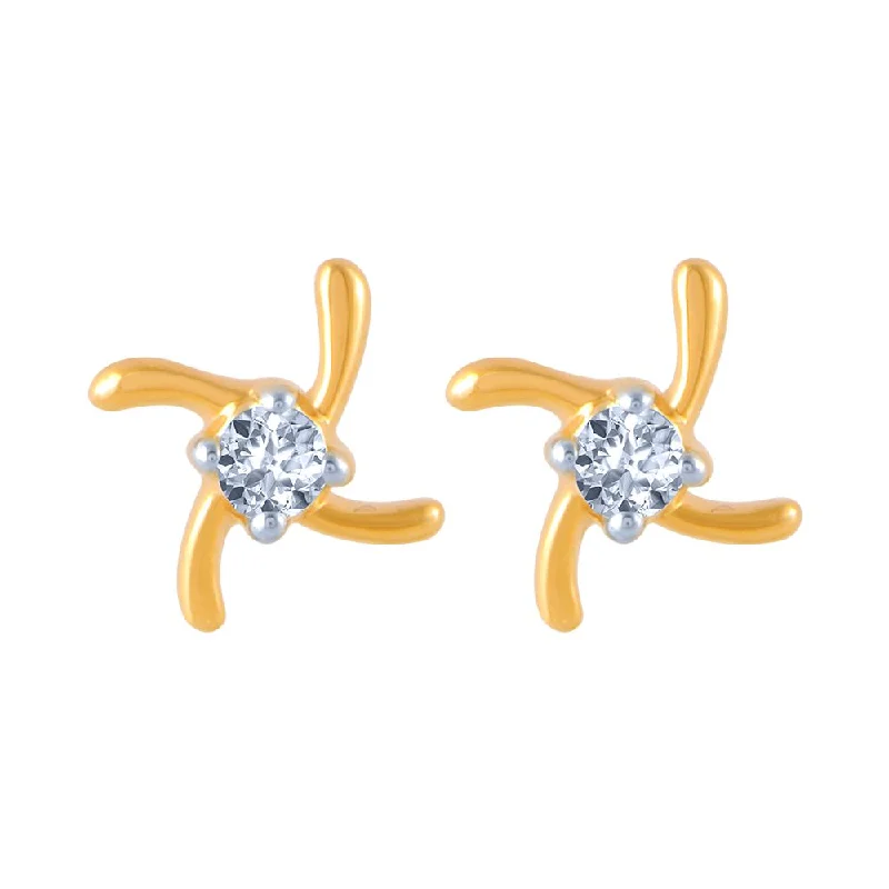 18k (750) Yellow Gold And Diamond Stud Earrings For Women