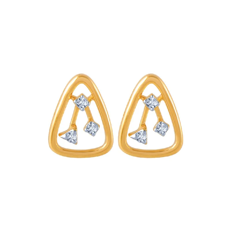 18k (750) Yellow Gold And Diamond Stud Earrings For Women