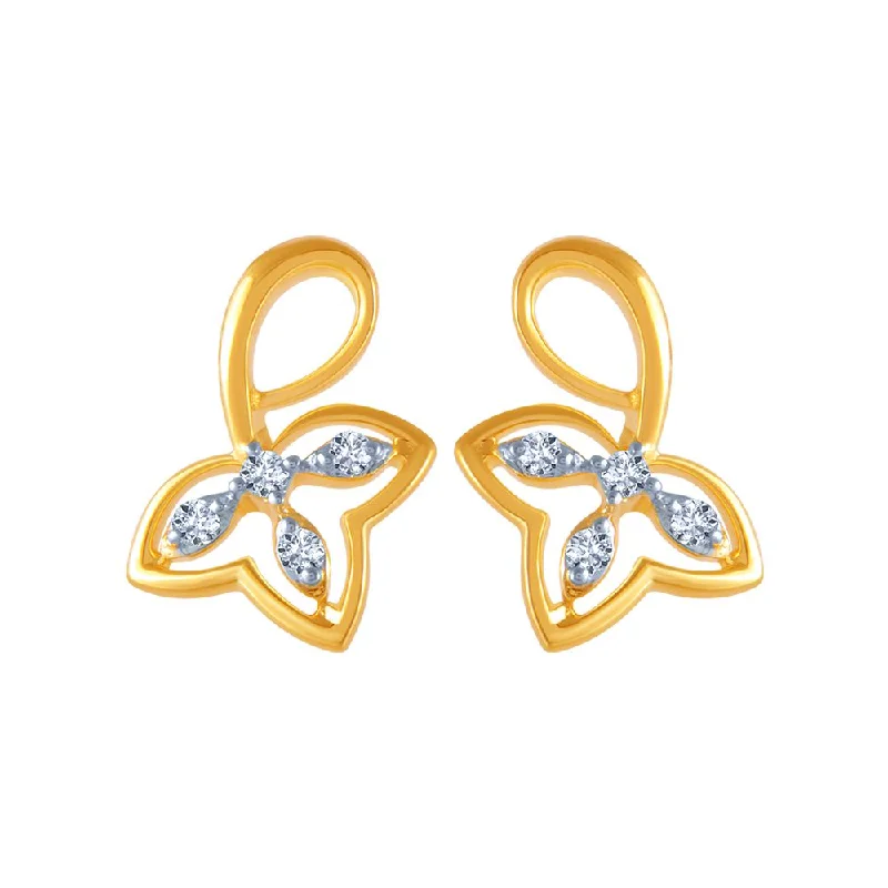 18k (750) Yellow Gold And Diamond Stud Earrings For Women