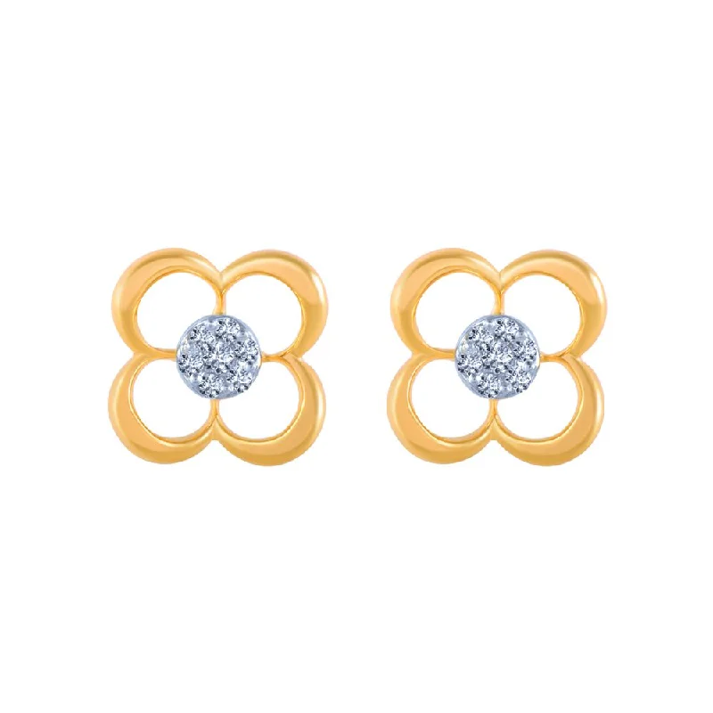 18k (750) Yellow Gold And Diamond Stud Earrings For Women