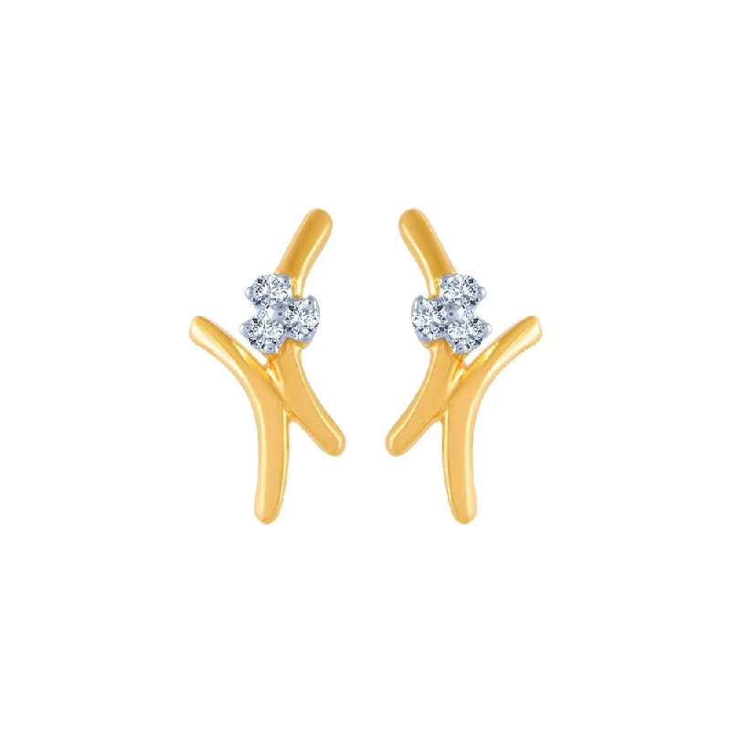 18k (750) Yellow Gold And Diamond Stud Earrings For Women