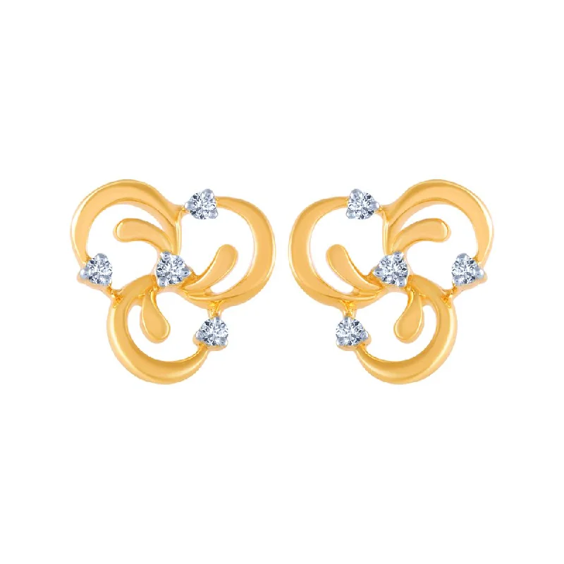 18k (750) Yellow Gold And Diamond Stud Earrings For Women