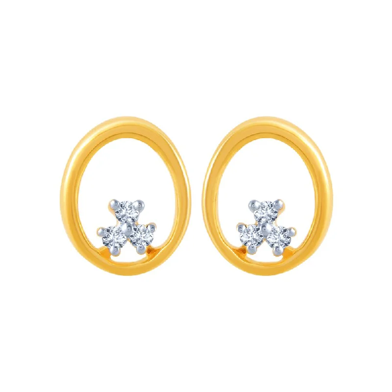 18k (750) Yellow Gold And Diamond Stud Earrings For Women