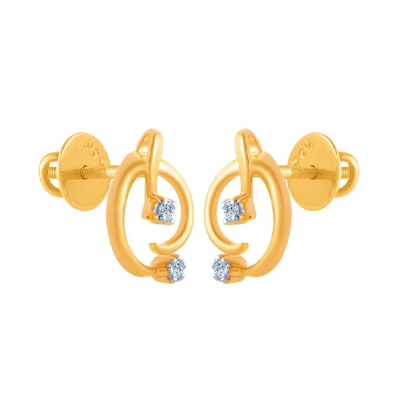 18k (750) Yellow Gold And Diamond Stud Earrings For Women