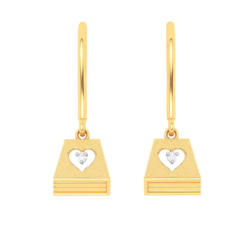 18k Book Shape Diamond Earring With A Heart Shape Hollow From Diamond Collection