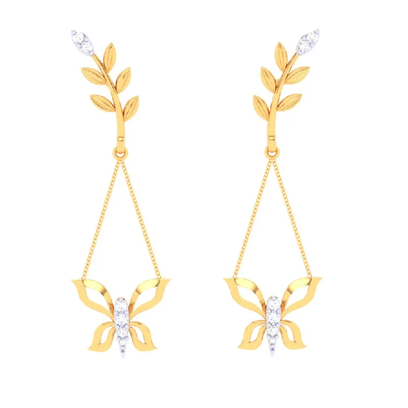 18k Butterfly Design Diamond Earring With A \
unique Leafy Detail From Diamond Collection