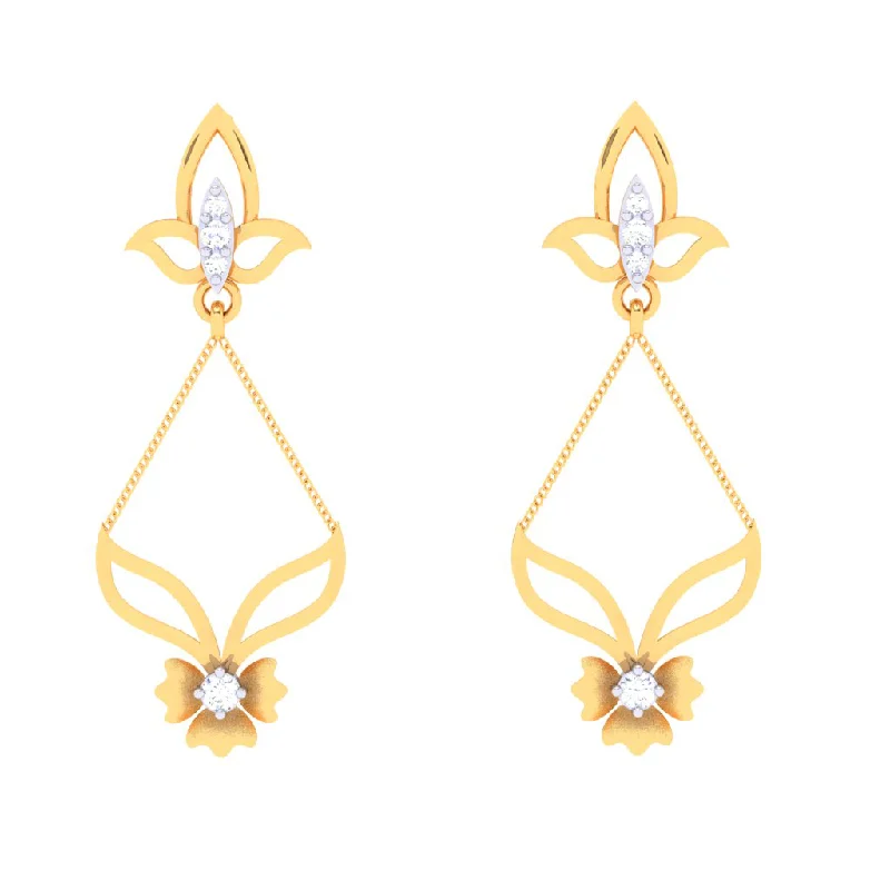 18k Chic Diamond Earrings With A Beautiful Flower Hanging From The Stud