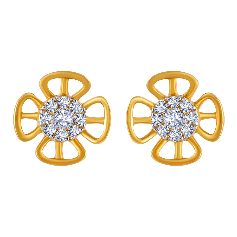 18k Dainty Gold And Diamond Floral Stud Earrings