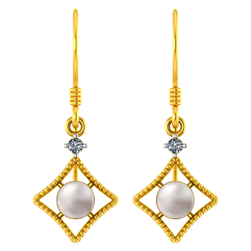 18k Diamond Shaped Diamond Earrings With A Pearl And Beautiful Detailing