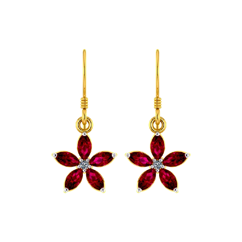 18k Floral Design Modern Gold And Diamond Earrings