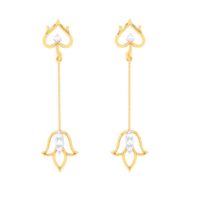 18k Gold & Diamond Hanging Earrings In The Shape Of Flower From Diamond Collection