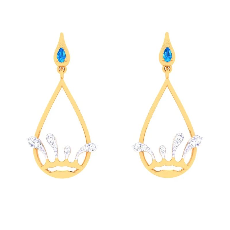 18k Rain Themed Exclusive Gold Diamond Earrings For Women